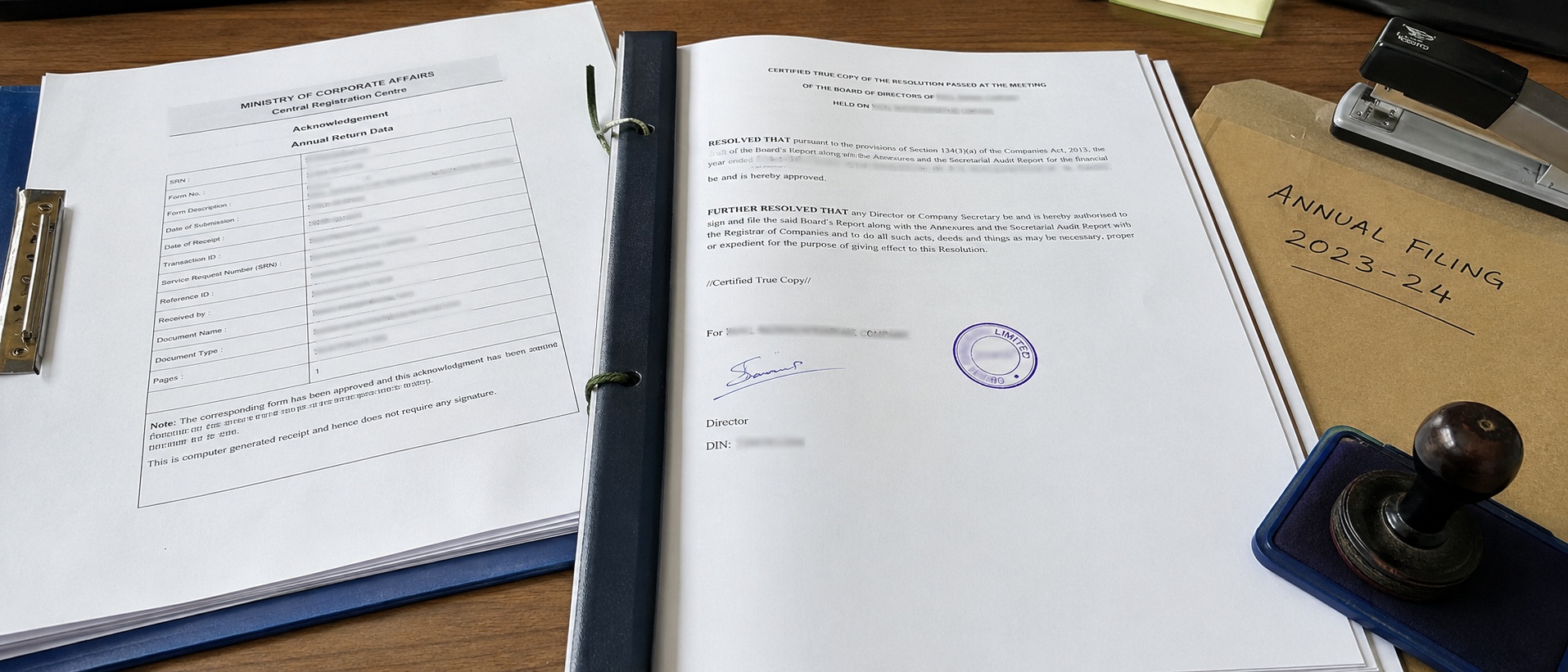 MCA and ROC compliance records annual filing documents