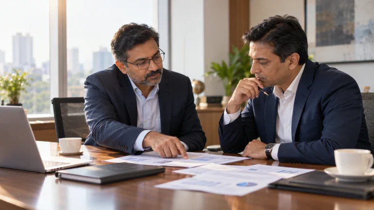 Mergers and acquisitions for SMEs two founders reviewing due diligence documents